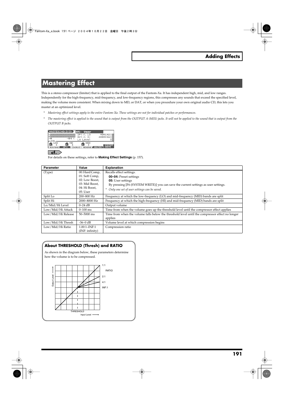 Mastering effect, 191 adding effects | Roland Fantom-Xa User Manual | Page 191 / 264