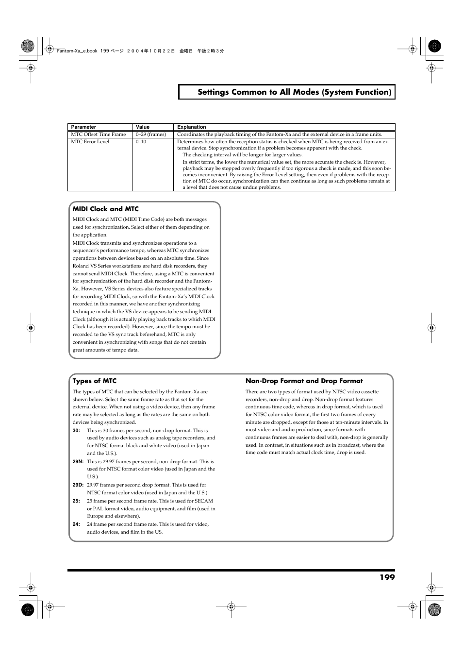 199 settings common to all modes (system function) | Roland Fantom-Xa User Manual | Page 199 / 264