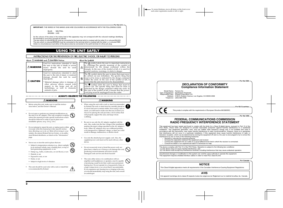 Notice avis | Roland Fantom-Xa User Manual | Page 2 / 264