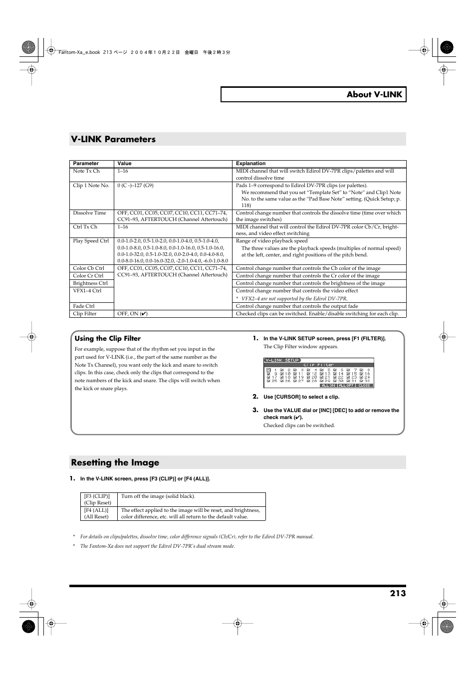 V-link parameters, Resetting the image, For details on v-link parameters, refer to | P. 213), 213 about v-link | Roland Fantom-Xa User Manual | Page 213 / 264
