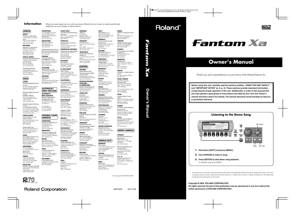 Owner’s manual, Information, Listening to the demo song | Roland Fantom-Xa User Manual | Page 264 / 264