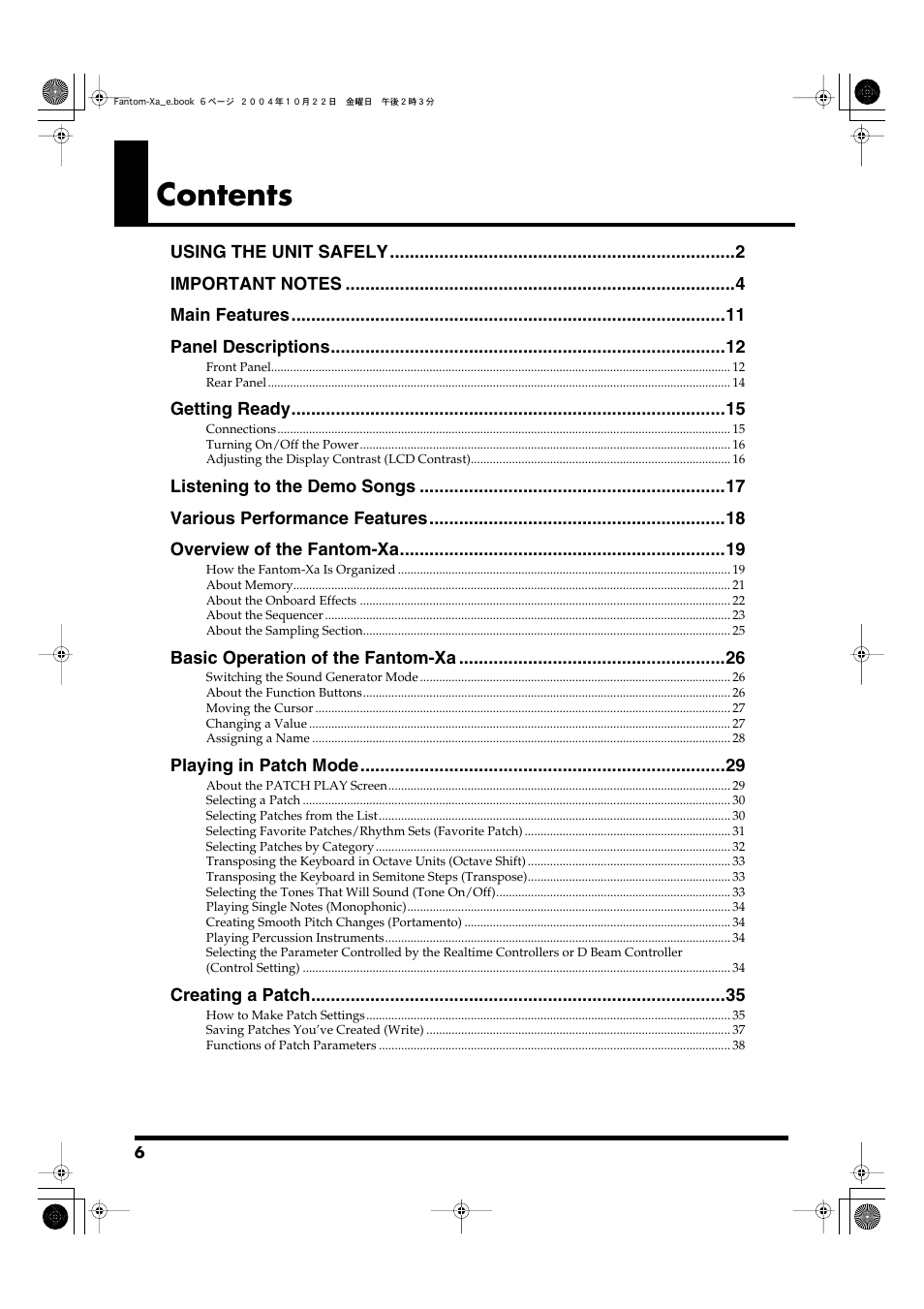 Roland Fantom-Xa User Manual | Page 6 / 264