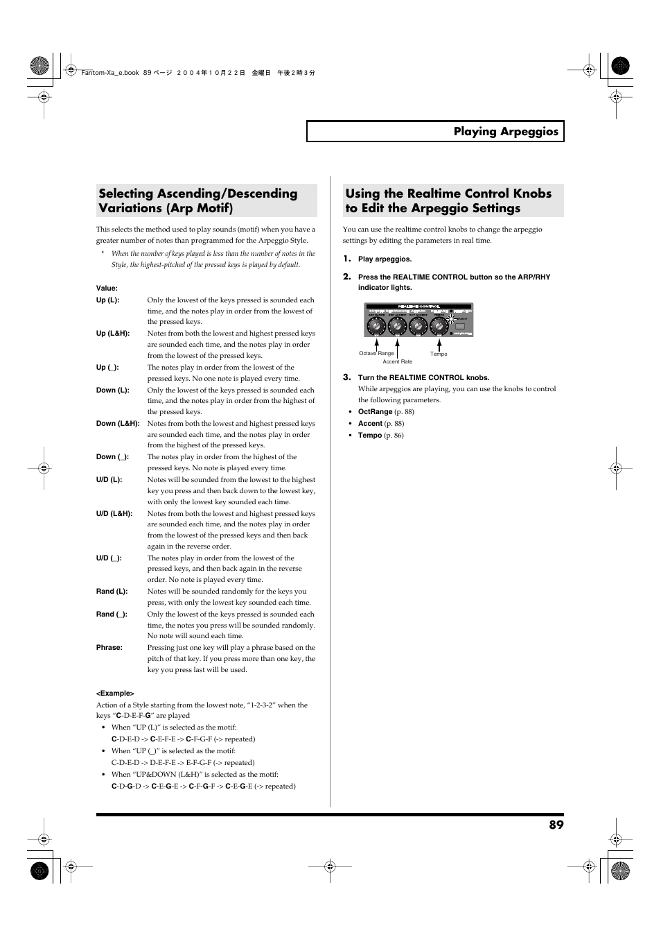 See p. 89.), Refer to, P. 89) | 89 playing arpeggios | Roland Fantom-Xa User Manual | Page 89 / 264