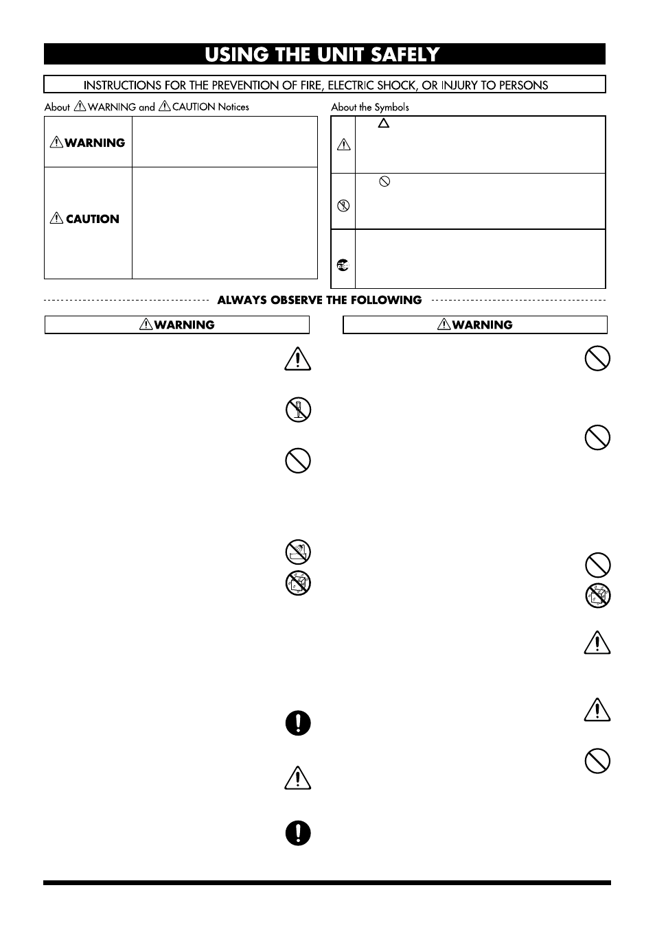Using the unit safely | Roland SI-24 User Manual | Page 3 / 52