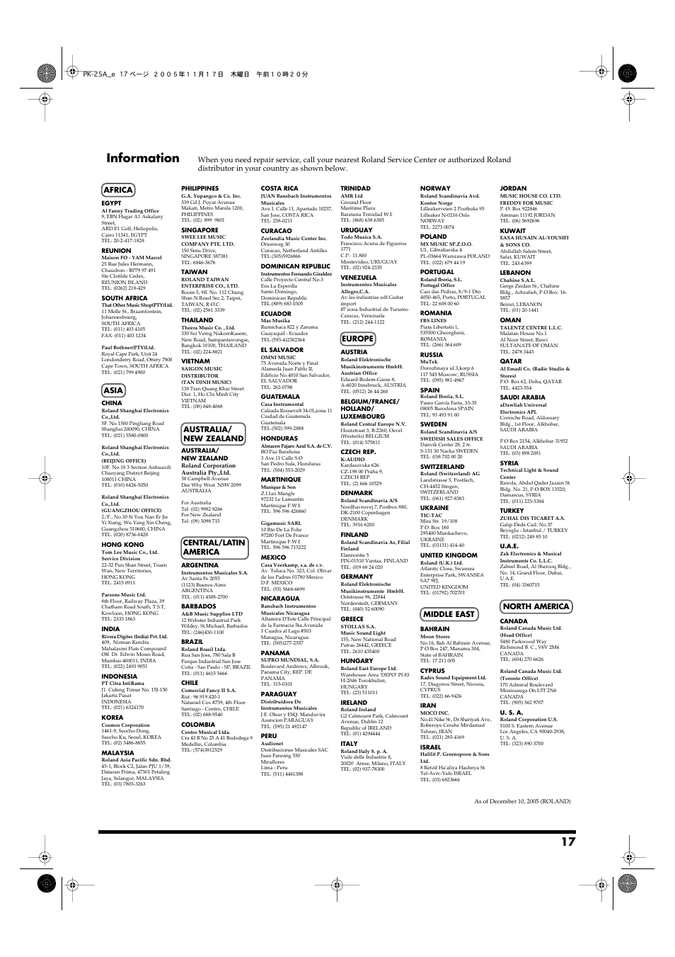 Information | Roland PK-25A User Manual | Page 17 / 18