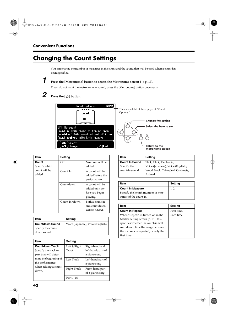 Changing the count settings | Roland HPi-5 User Manual | Page 42 / 68