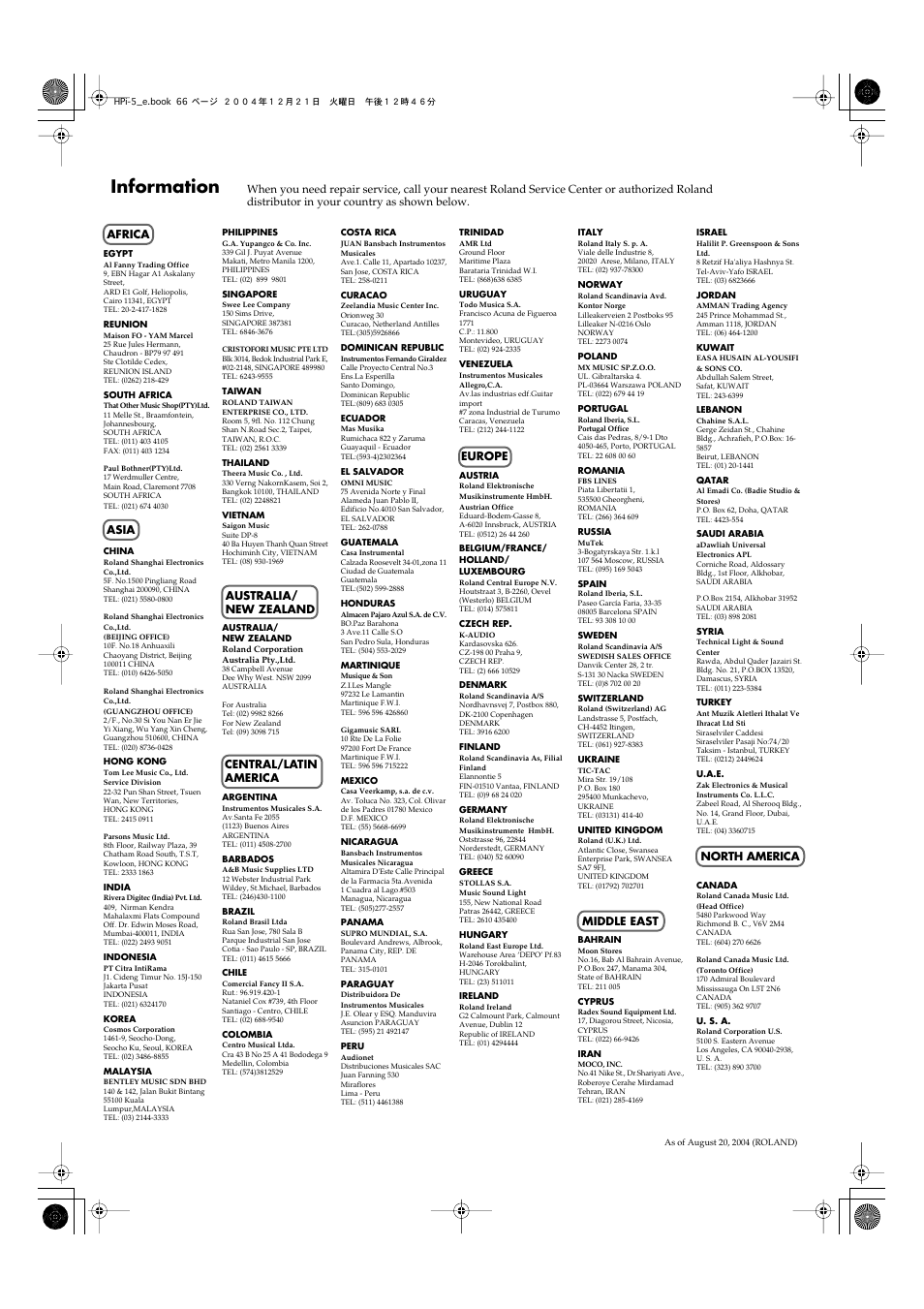 Information | Roland HPi-5 User Manual | Page 66 / 68