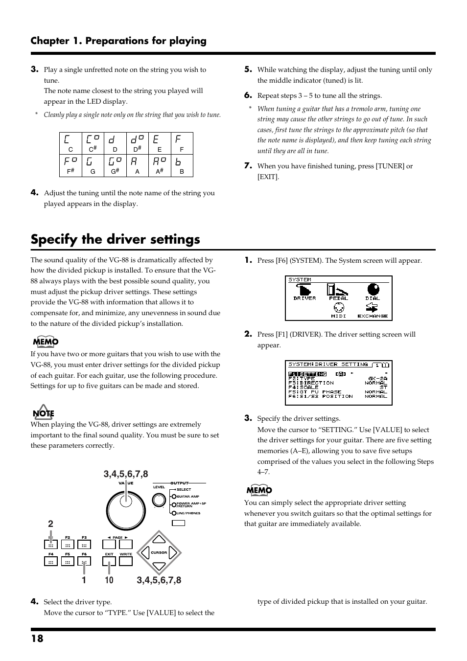 Specify the driver settings, 18 chapter 1. preparations for playing | Roland VG-88 User Manual | Page 18 / 84