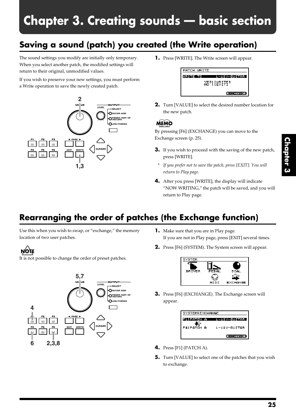 Chapter 3. creating sounds — basic section, Chapter 3 | Roland VG-88 User Manual | Page 25 / 84