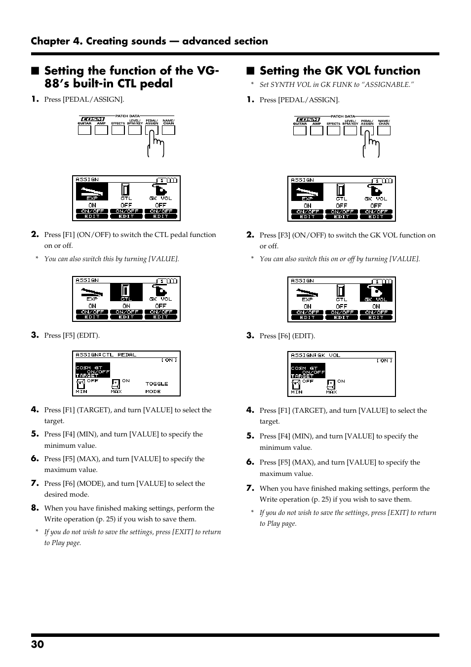 Setting the gk vol function | Roland VG-88 User Manual | Page 30 / 84