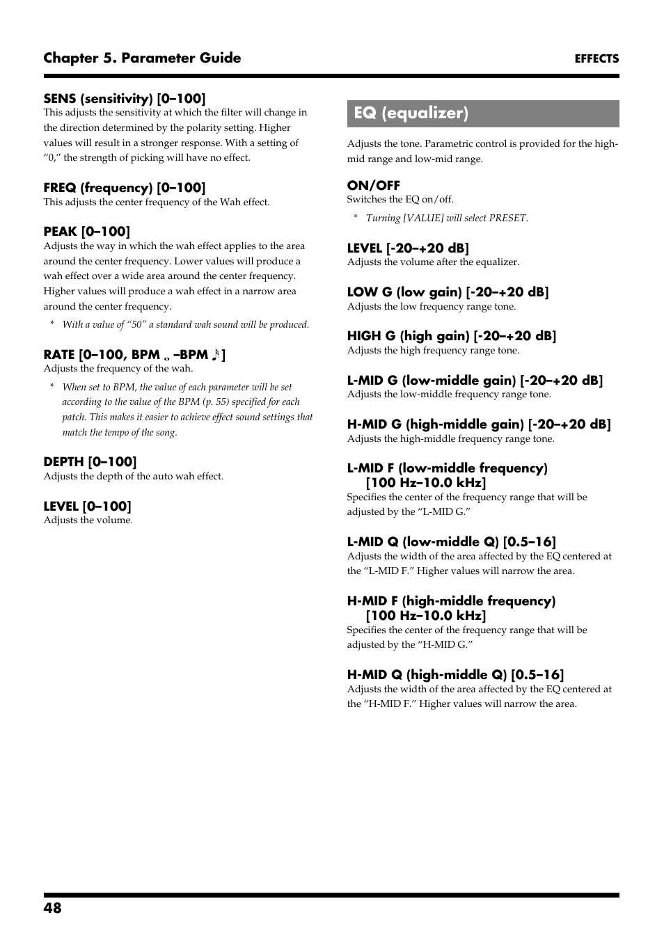 Eq (equalizer) | Roland VG-88 User Manual | Page 48 / 84