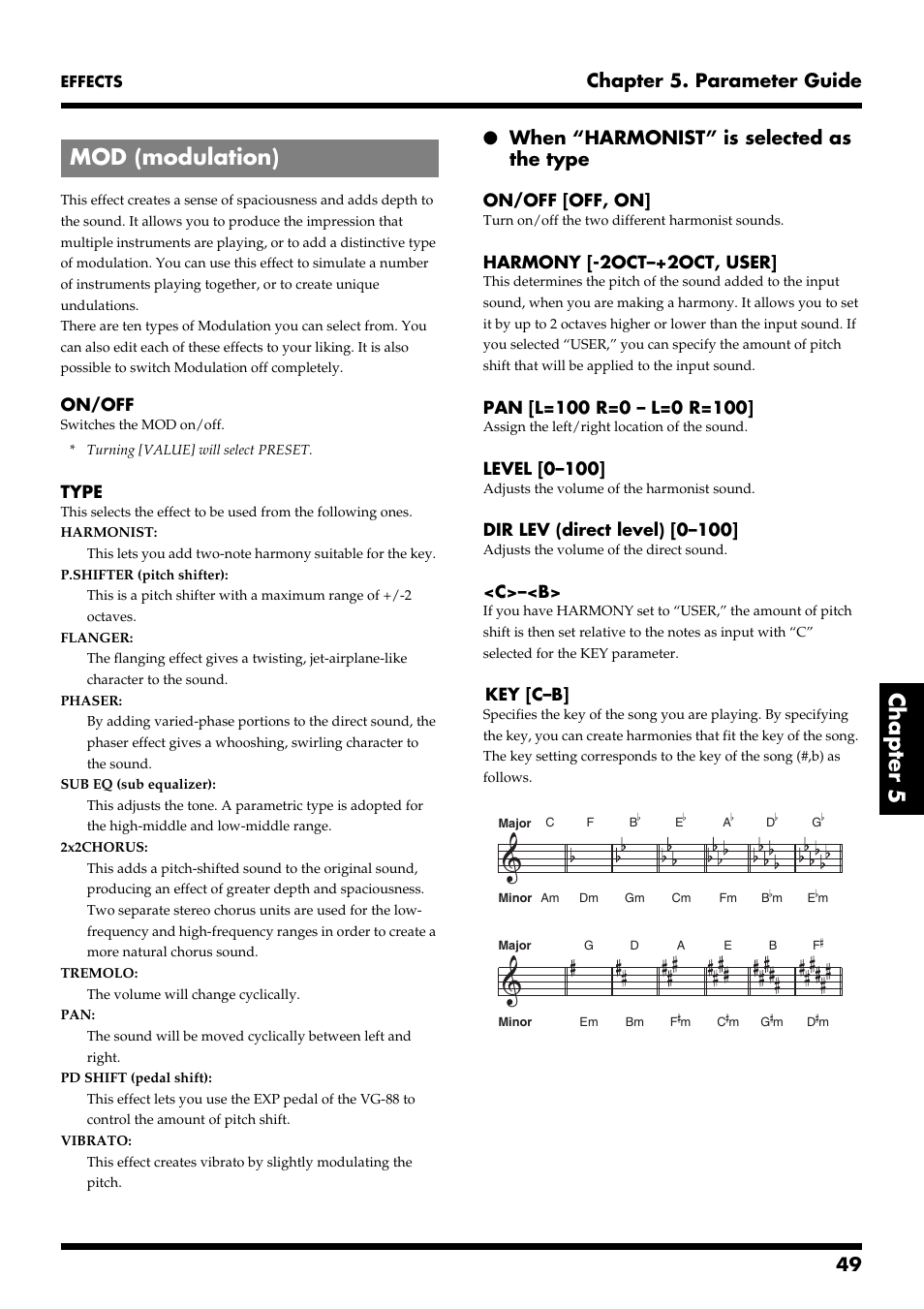 Mod (modulation), Chapter 5, Chapter 5. parameter guide | When “harmonist” is selected as the type | Roland VG-88 User Manual | Page 49 / 84