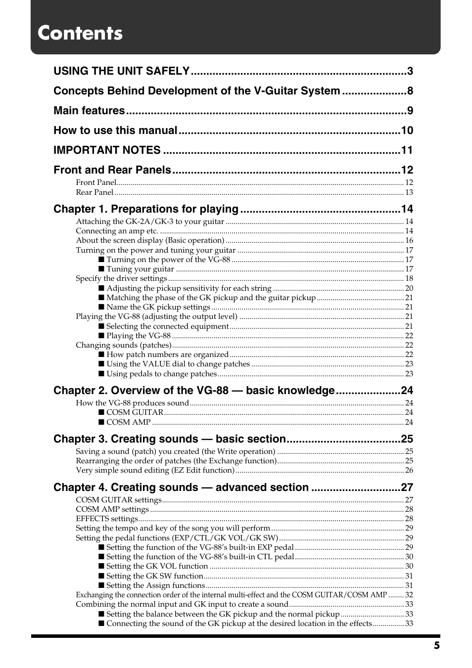 Roland VG-88 User Manual | Page 5 / 84