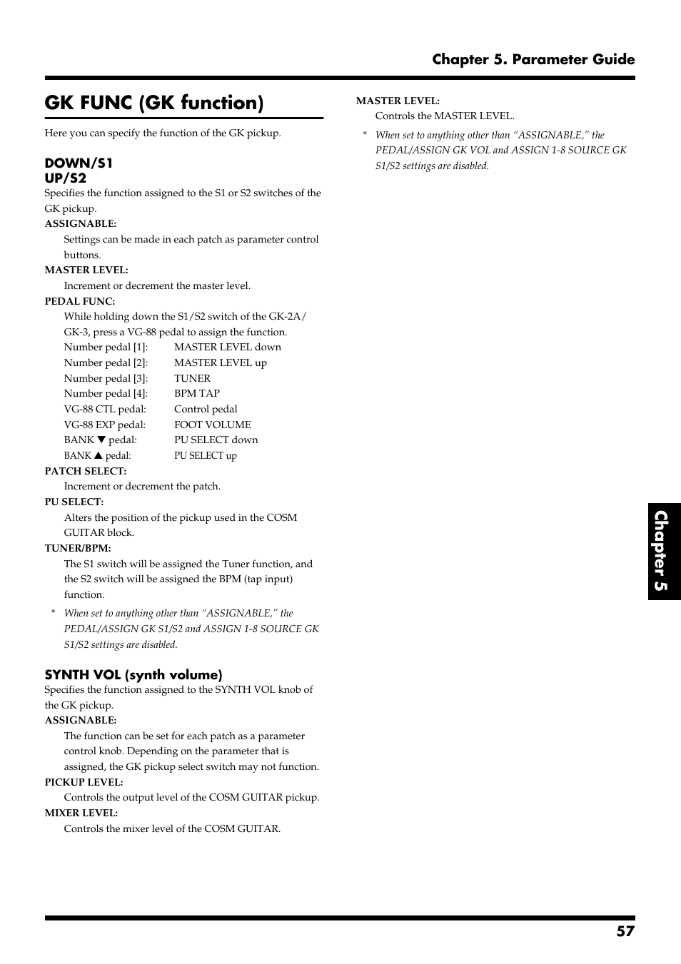 Gk func (gk function), Chapter 5, 57 chapter 5. parameter guide | Roland VG-88 User Manual | Page 57 / 84