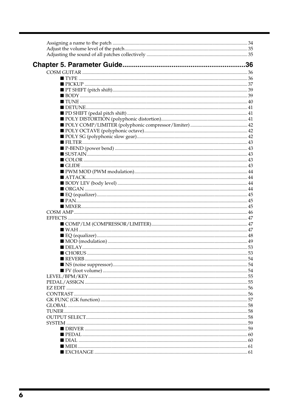 Chapter 5. parameter guide | Roland VG-88 User Manual | Page 6 / 84