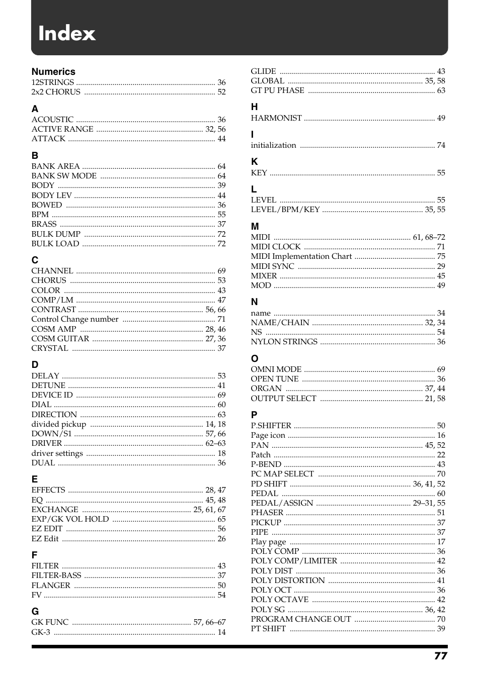 Index | Roland VG-88 User Manual | Page 77 / 84