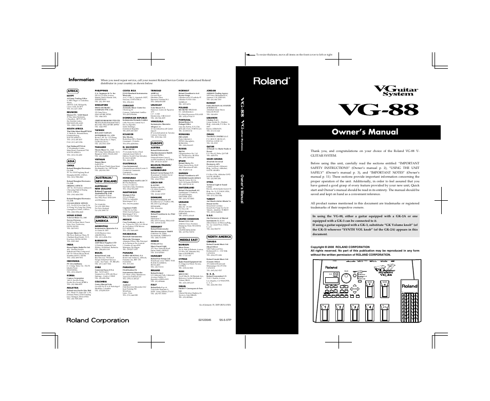 Owner’s manual, Information, Owner's man ual | Roland VG-88 User Manual | Page 84 / 84