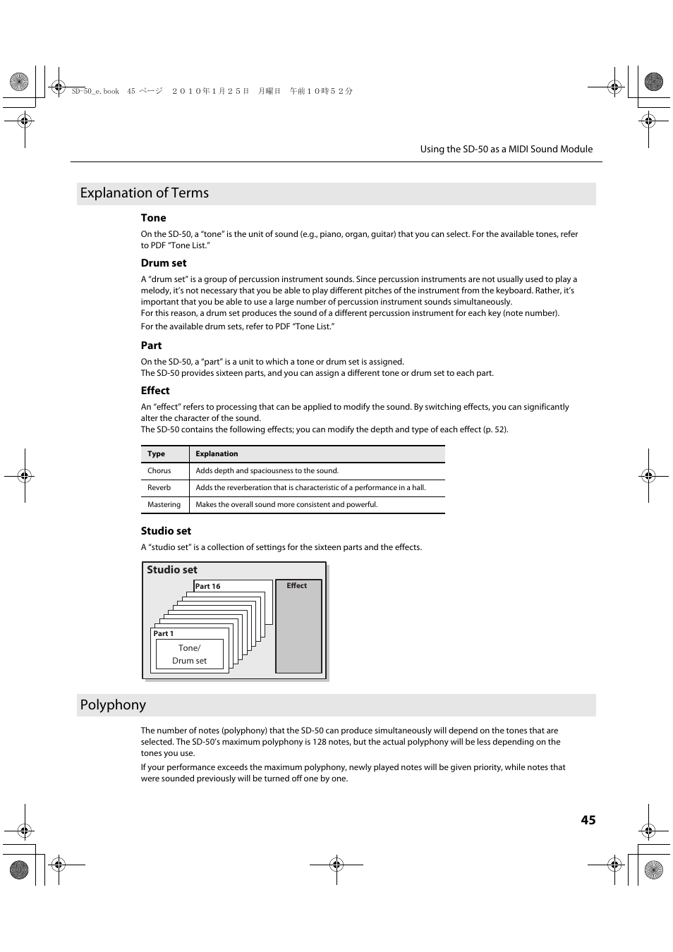 Explanation of terms, Polyphony | Roland SD-50 User Manual | Page 45 / 120