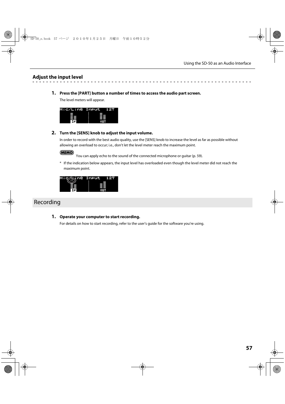 Recording | Roland SD-50 User Manual | Page 57 / 120