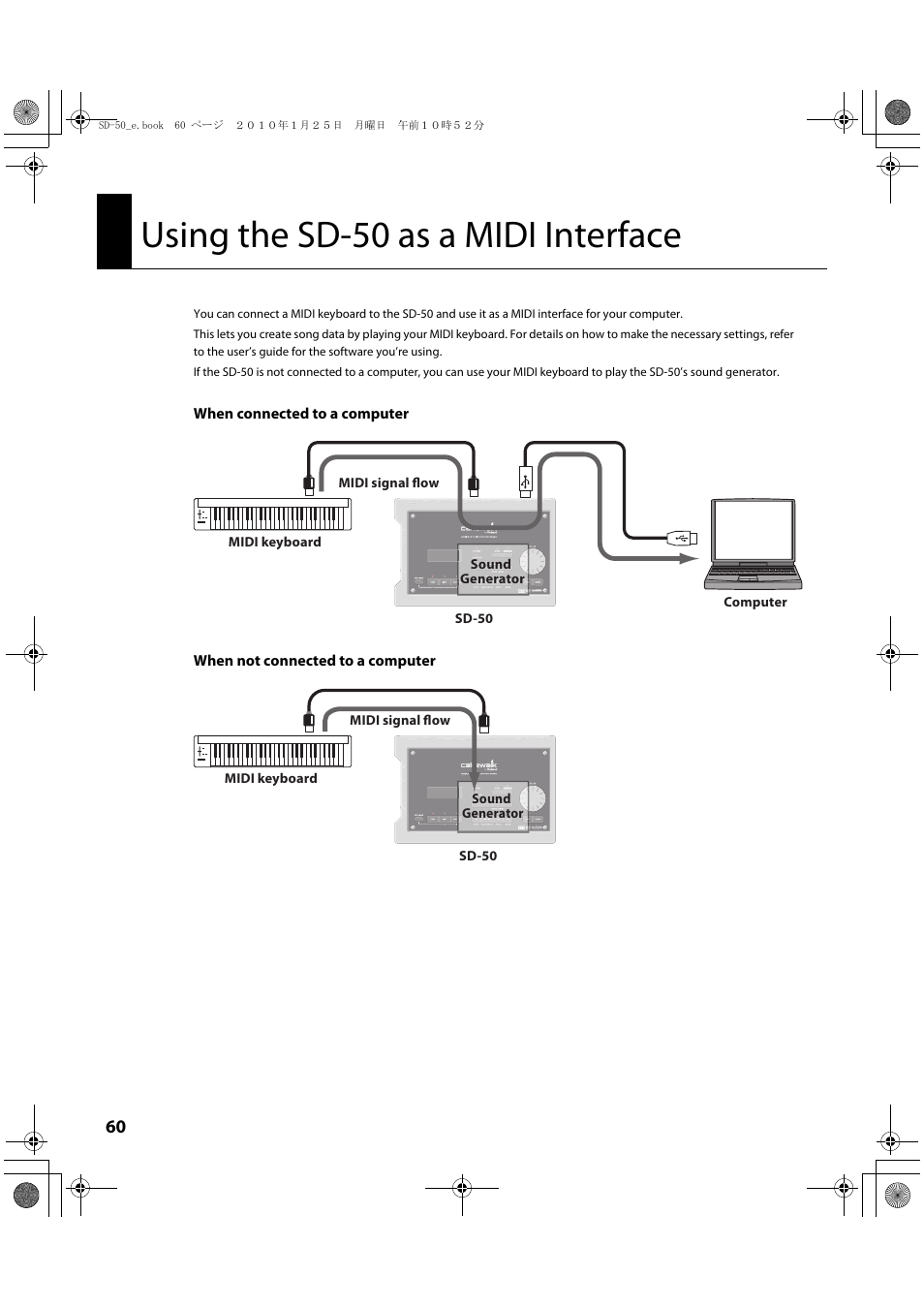 Using the sd-50 as a midi interface, Device (p. 60) | Roland SD-50 User Manual | Page 60 / 120