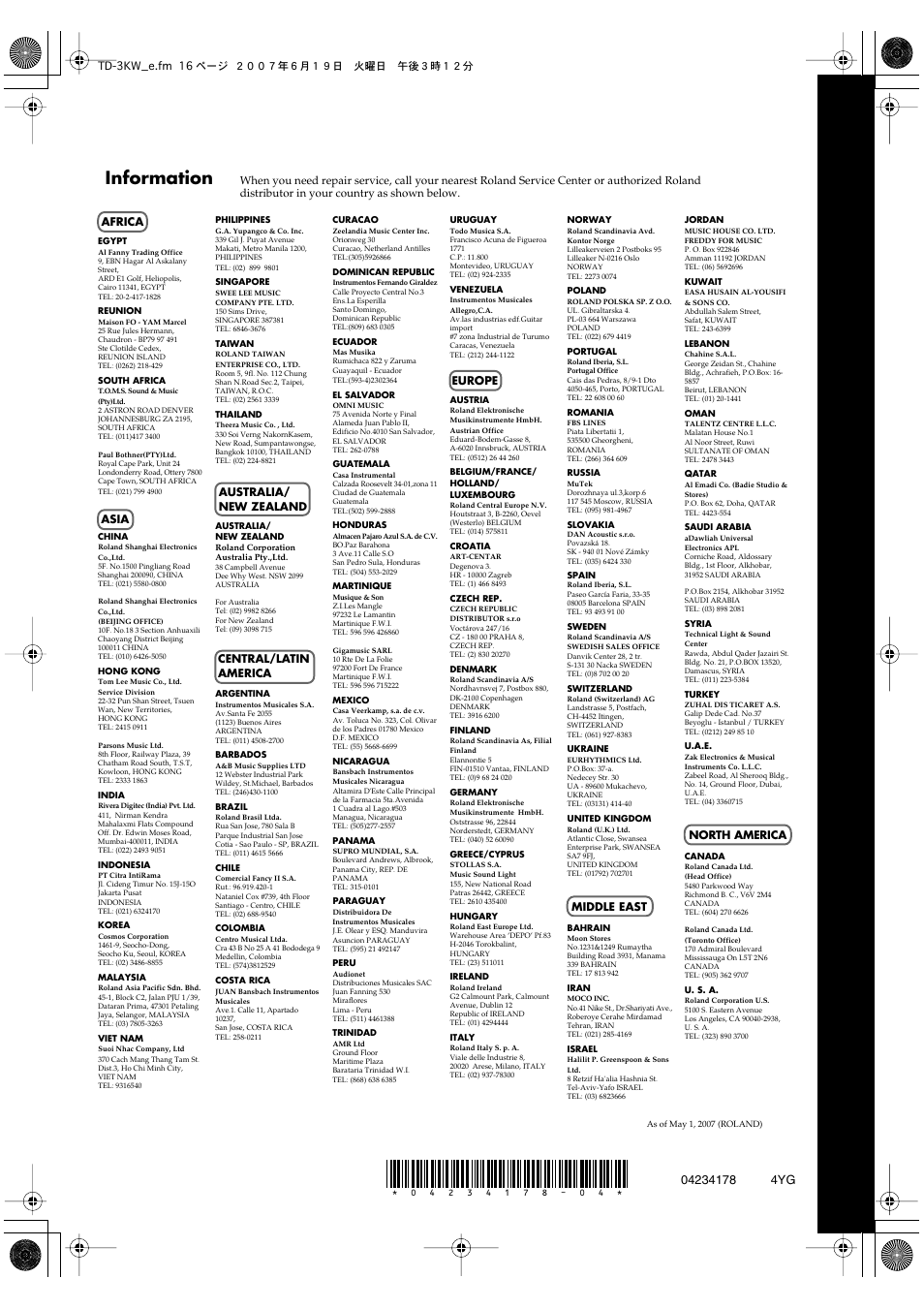Information | Roland TD-3KW User Manual | Page 16 / 16