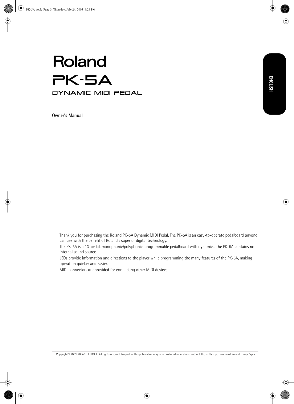 Roland PK-5A User Manual | 14 pages