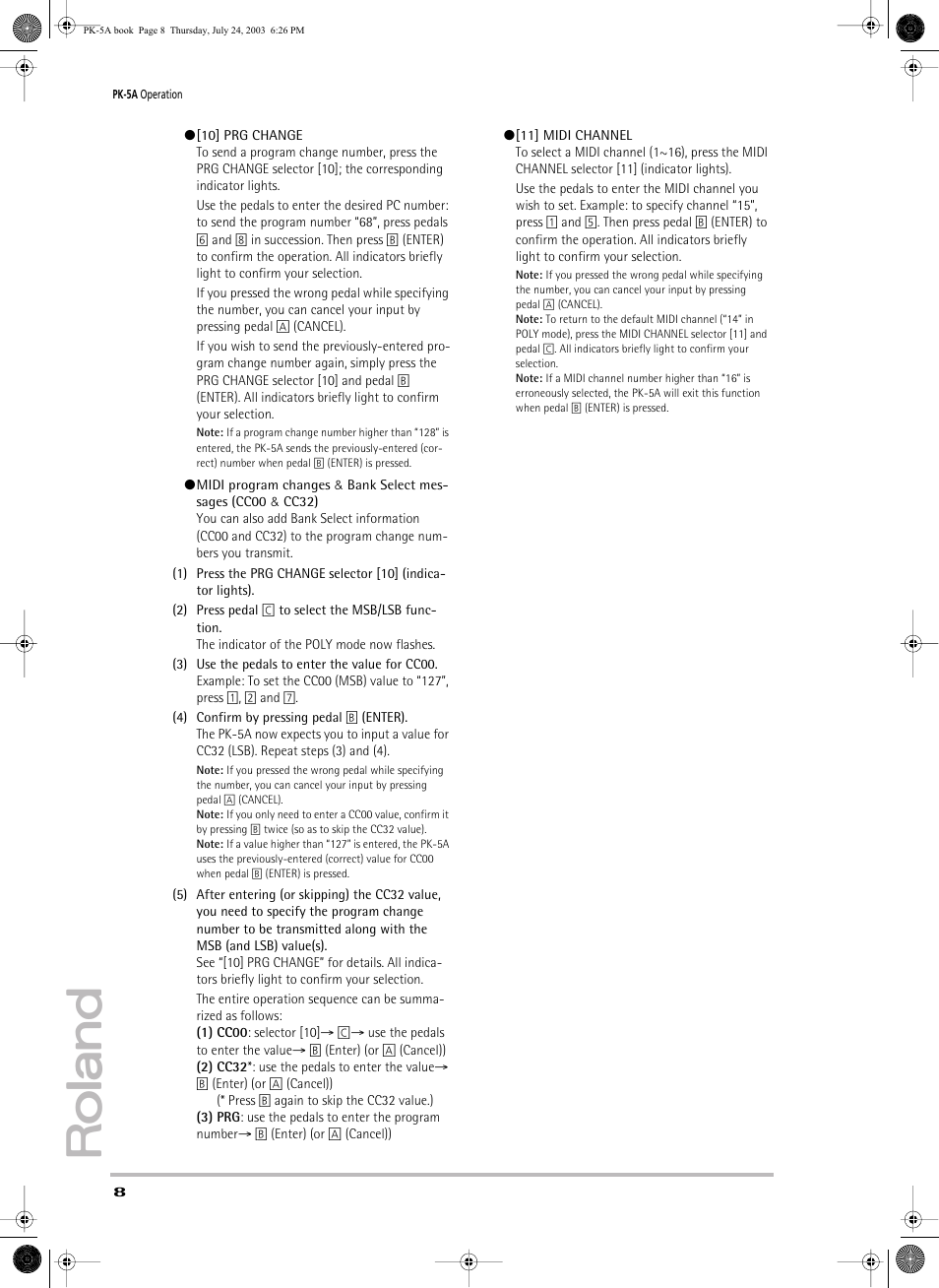 Roland PK-5A User Manual | Page 8 / 14