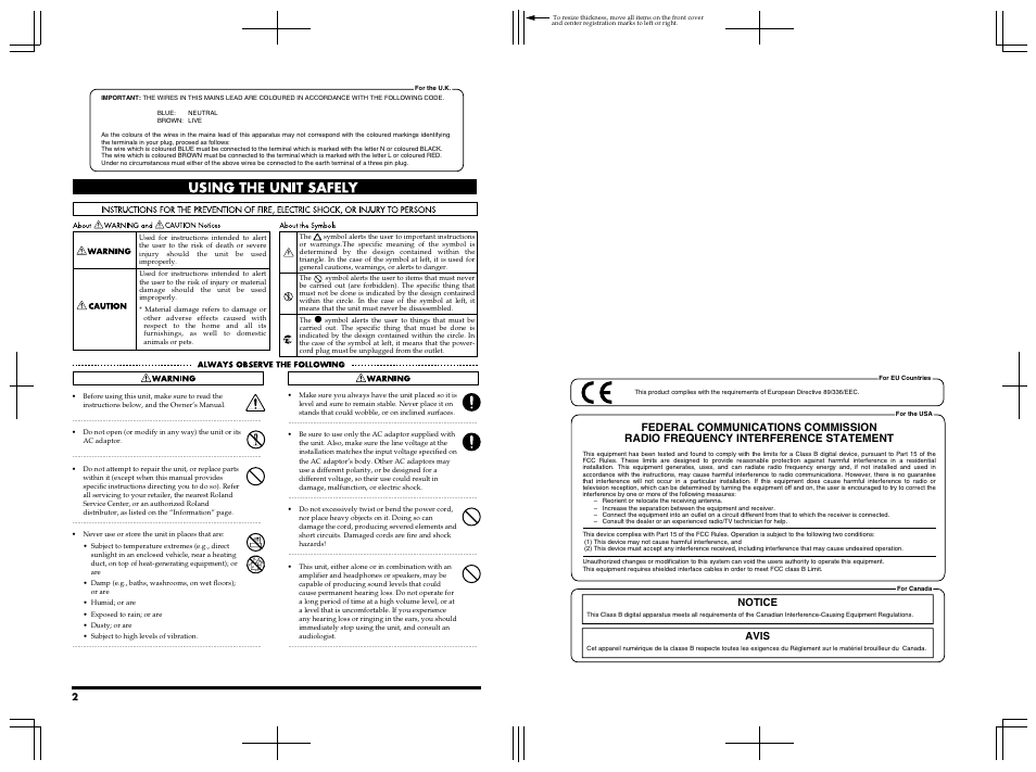 Notice avis | Roland RS-50 User Manual | Page 2 / 132