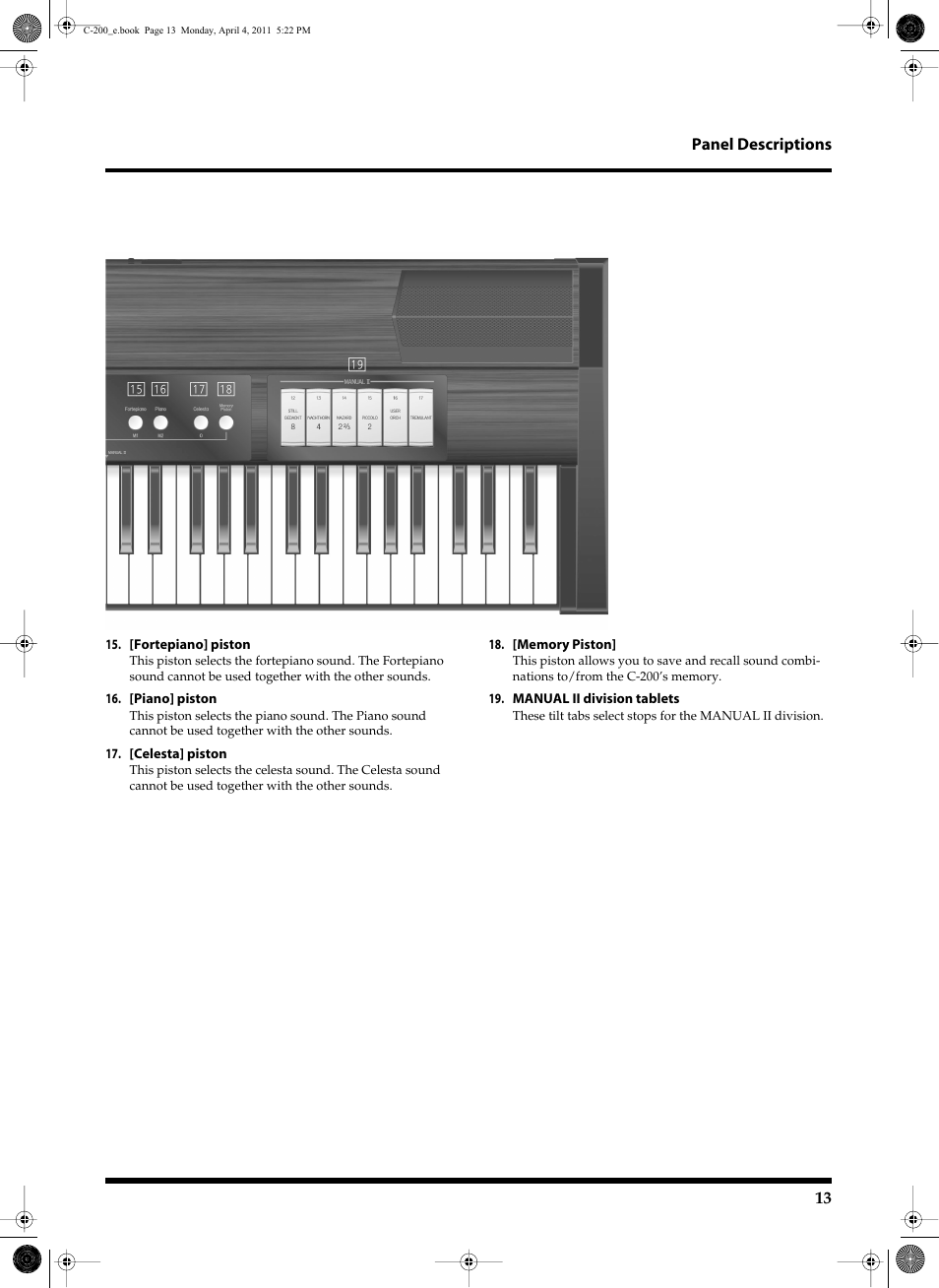 13 panel descriptions | Roland Classic Organ C-200 User Manual | Page 13 / 52