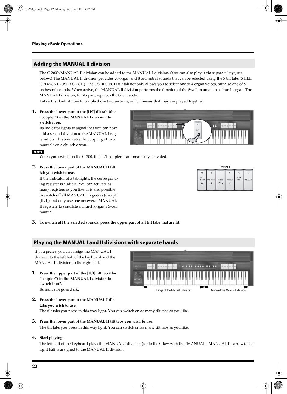 Adding the manualii division | Roland Classic Organ C-200 User Manual | Page 22 / 52