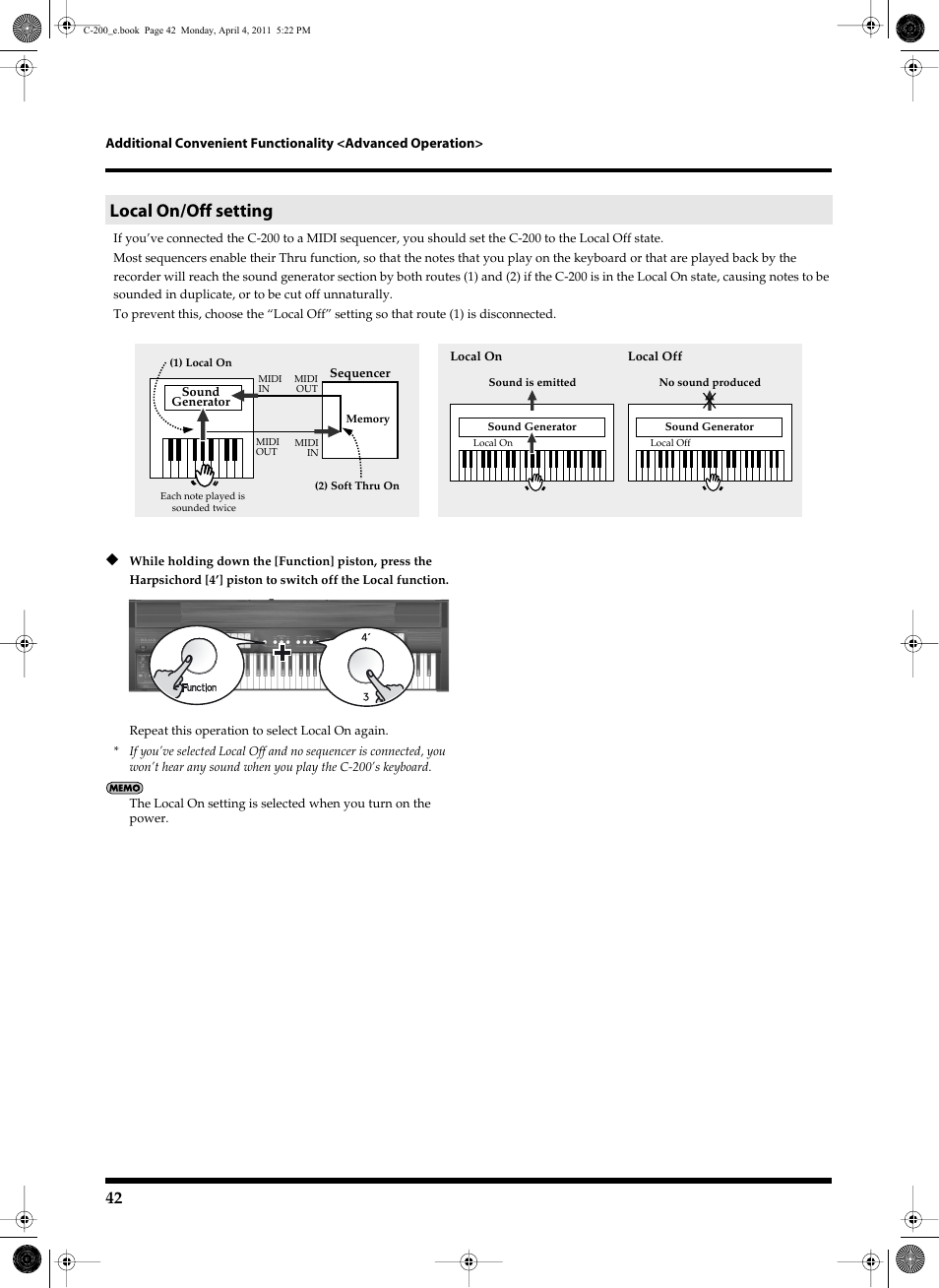 Local on/off setting | Roland Classic Organ C-200 User Manual | Page 42 / 52