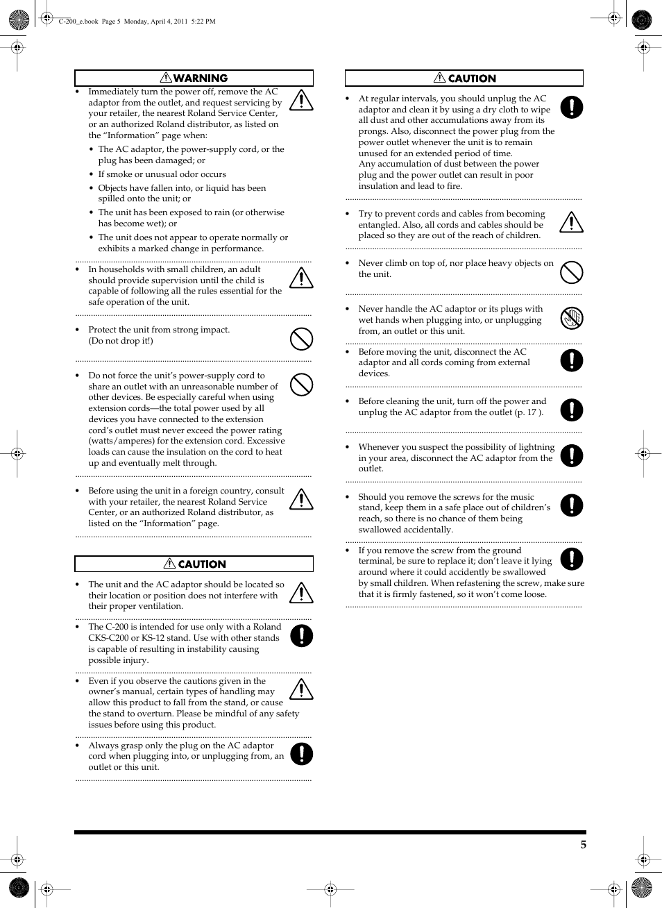 Roland Classic Organ C-200 User Manual | Page 5 / 52