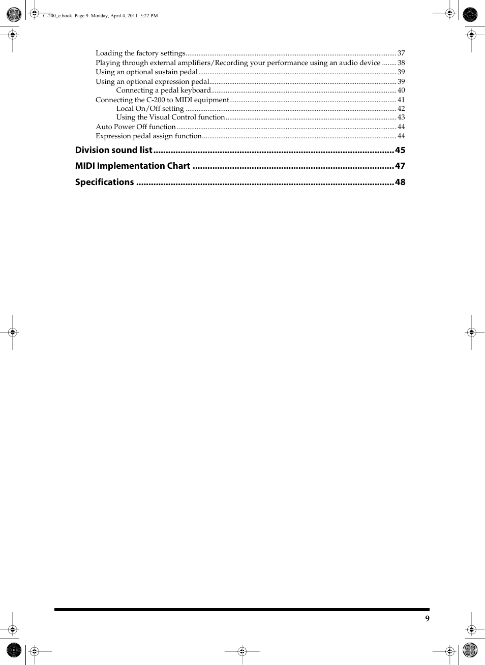 Roland Classic Organ C-200 User Manual | Page 9 / 52