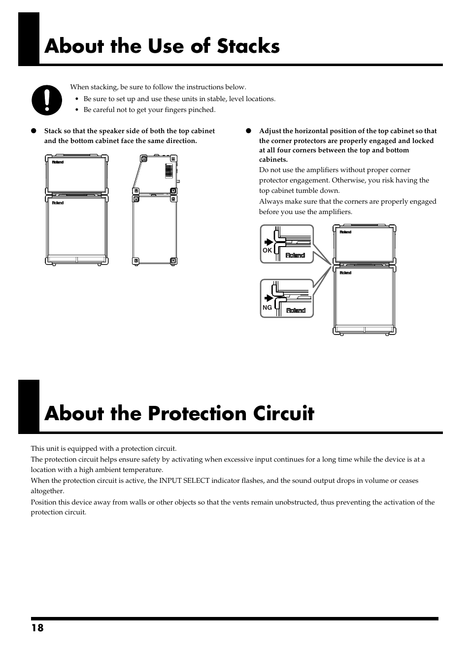 About the use of stacks, About the protection circuit | Roland SA-300 User Manual | Page 18 / 24
