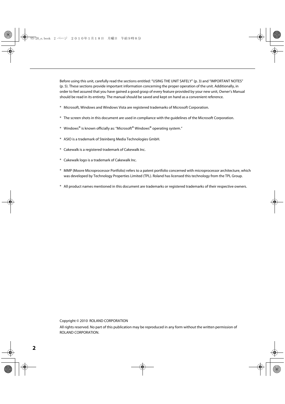 Roland V-Studio VS-20 User Manual | Page 2 / 52