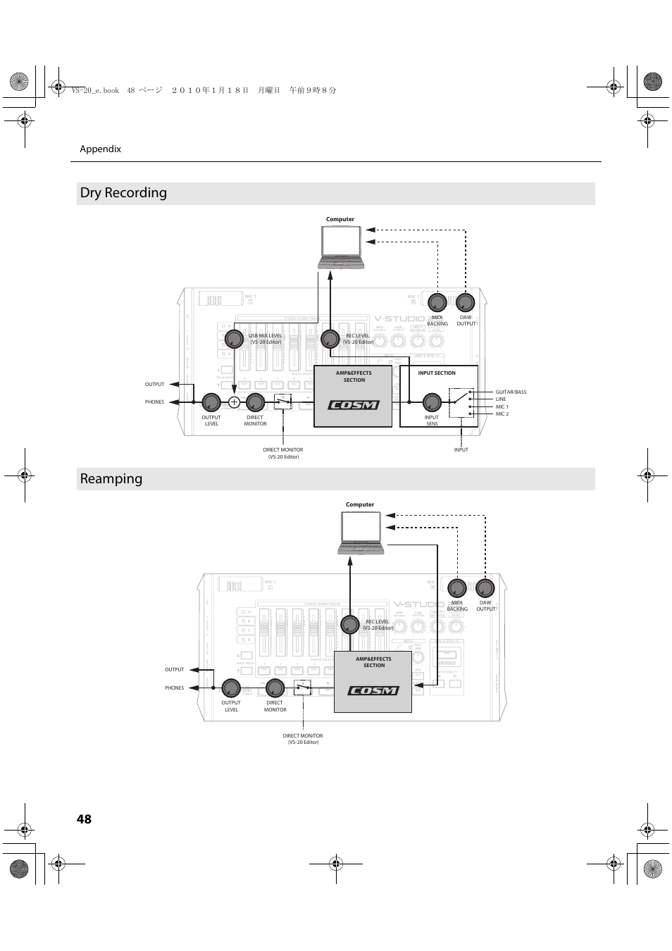 Dry recording, Reamping, Dry recording reamping | Appendix | Roland V-Studio VS-20 User Manual | Page 48 / 52