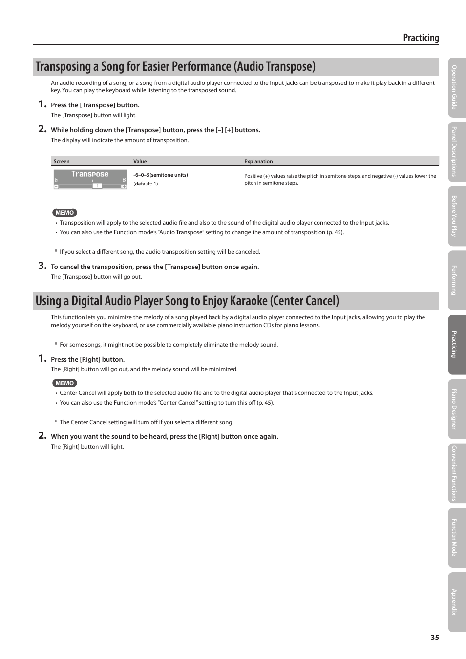 Practicing | Roland Digital Piano LX-15 User Manual | Page 35 / 64