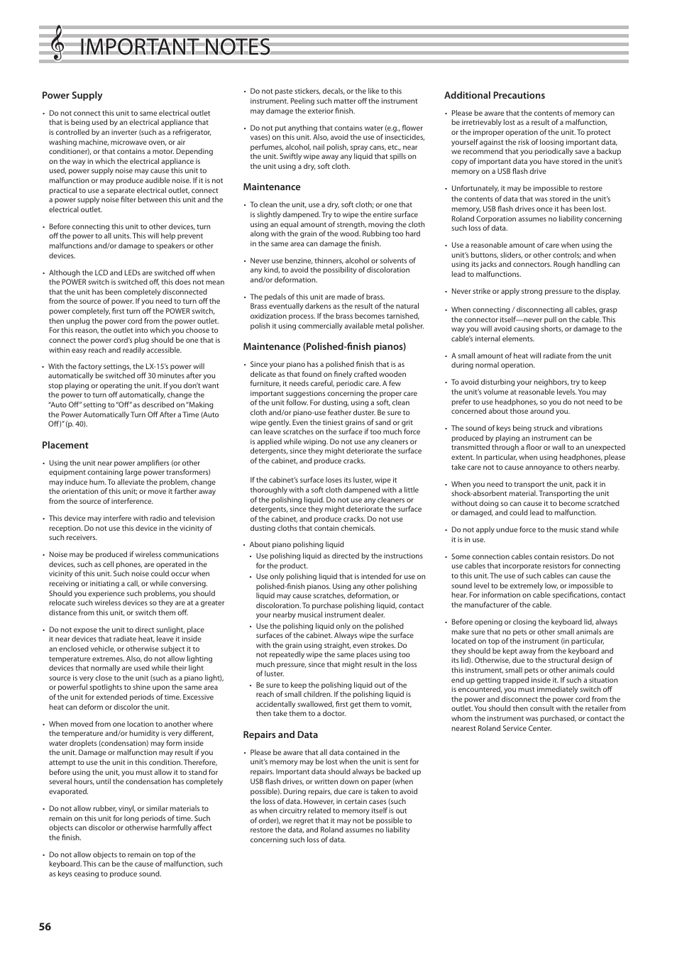 Roland Digital Piano LX-15 User Manual | Page 56 / 64