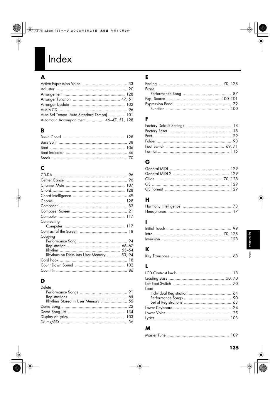 Index | Roland ATELIER 5100001499 User Manual | Page 137 / 144