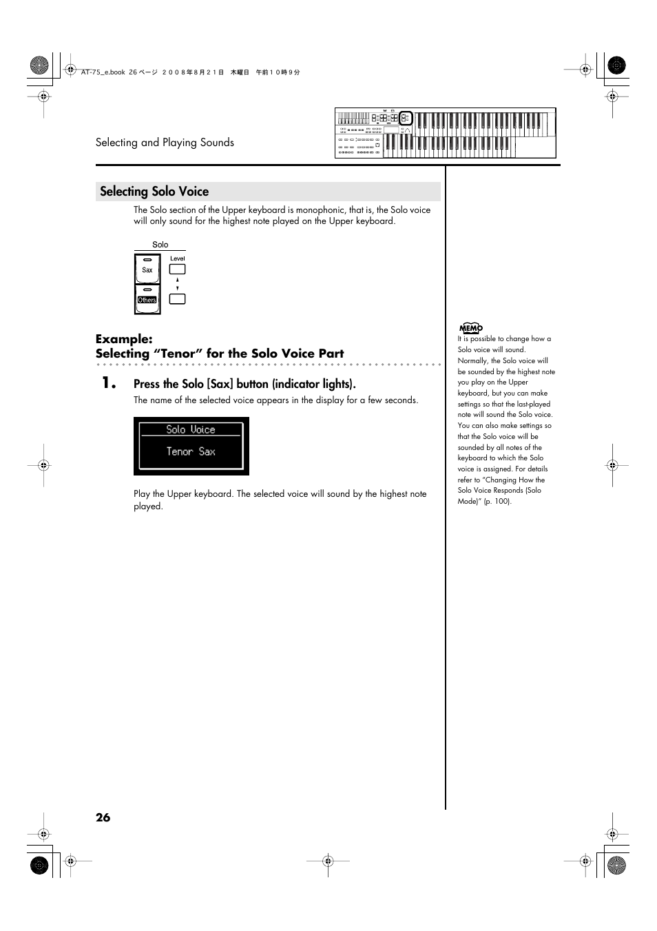 Selecting solo voice, P. 26) | Roland ATELIER 5100001499 User Manual | Page 28 / 144