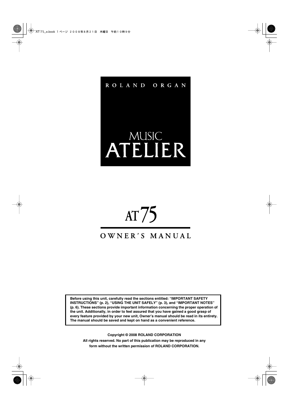 Roland ATELIER 5100001499 User Manual | Page 3 / 144