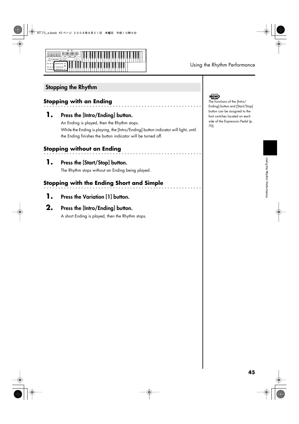 Stopping the rhythm, P. 45) | Roland ATELIER 5100001499 User Manual | Page 47 / 144