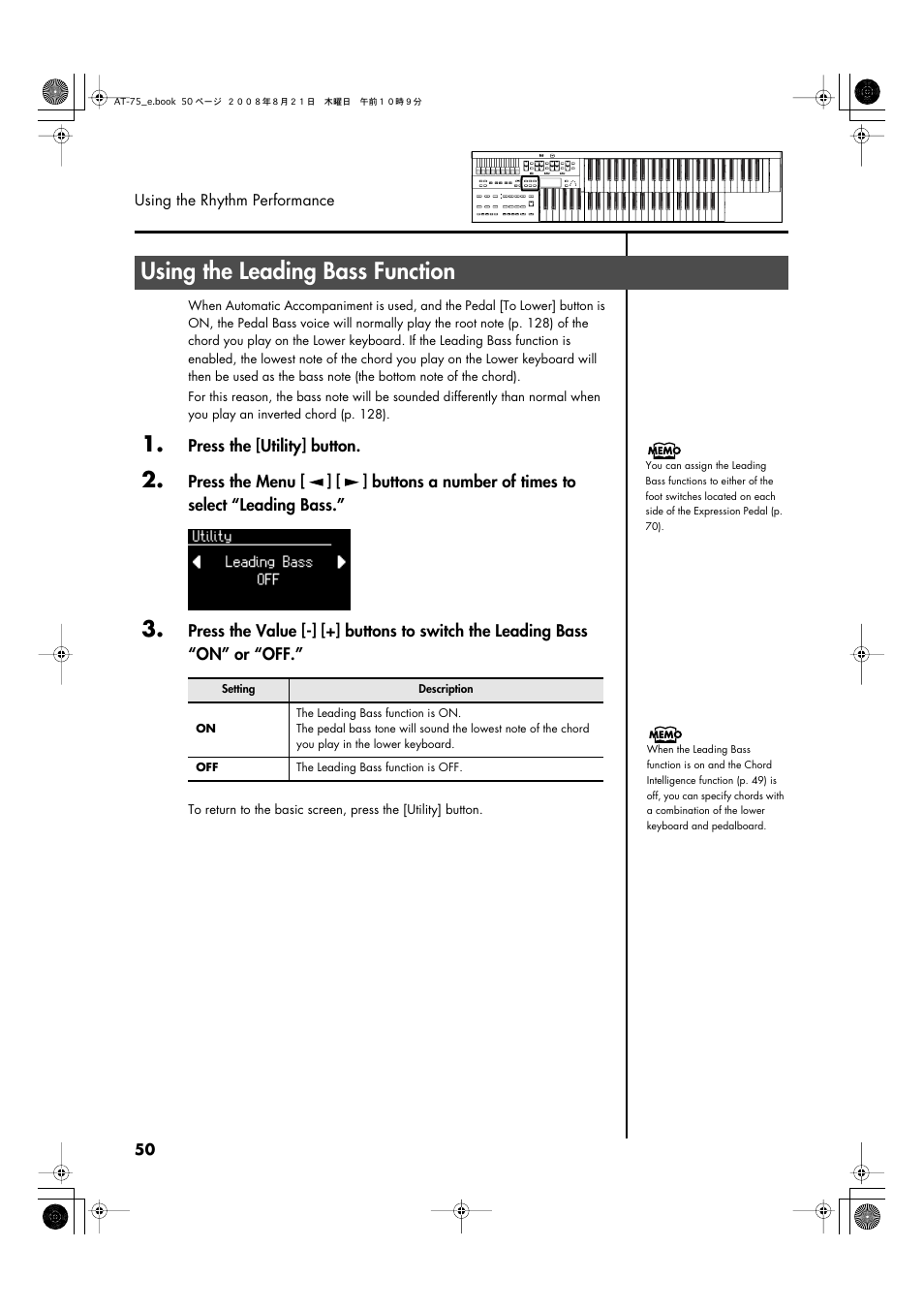 Using the leading bass function | Roland ATELIER 5100001499 User Manual | Page 52 / 144