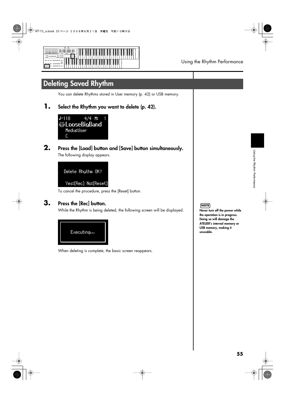 Deleting saved rhythm | Roland ATELIER 5100001499 User Manual | Page 57 / 144