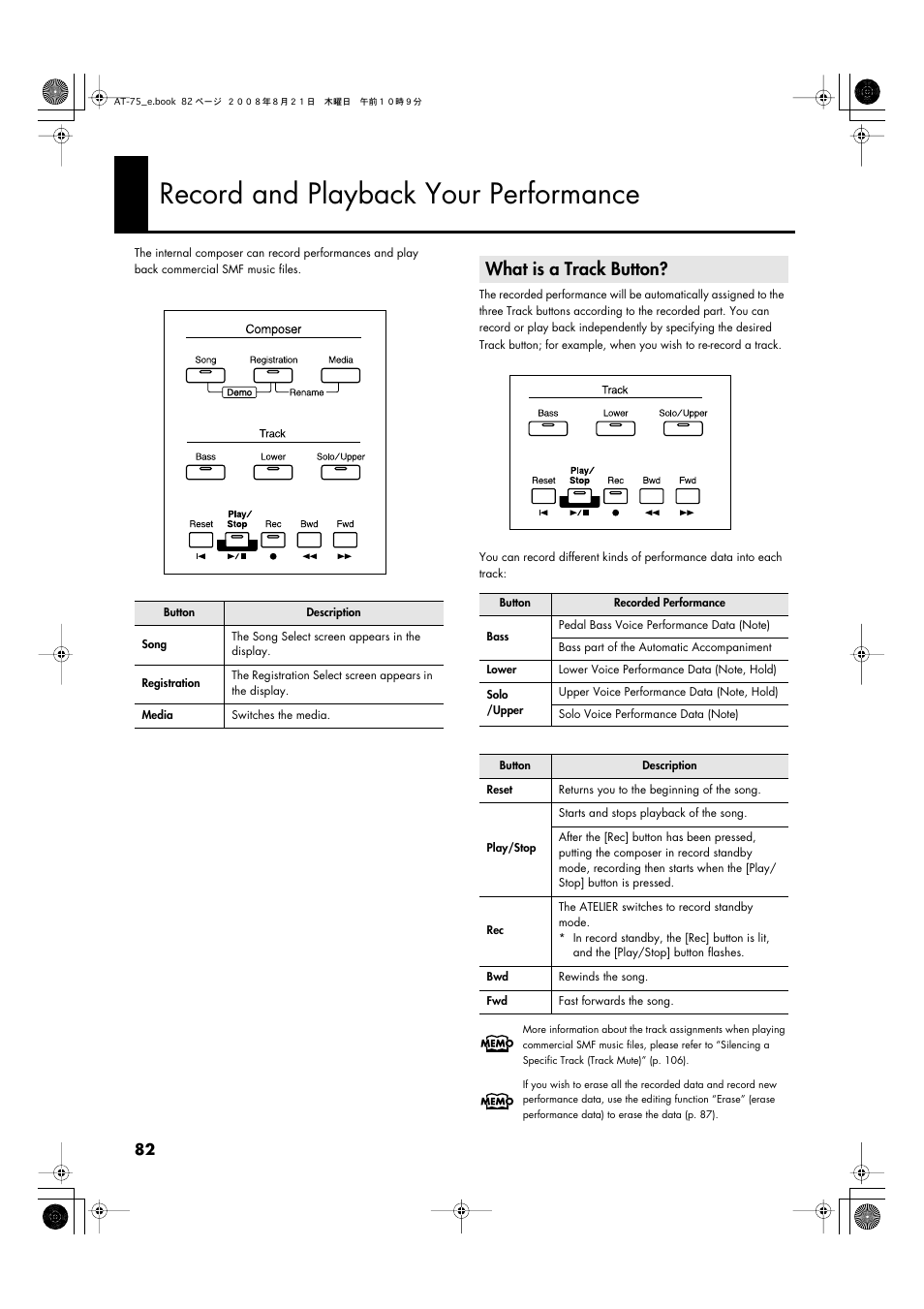 Record and playback your performance, What is a track button, P. 82) | Roland ATELIER 5100001499 User Manual | Page 84 / 144