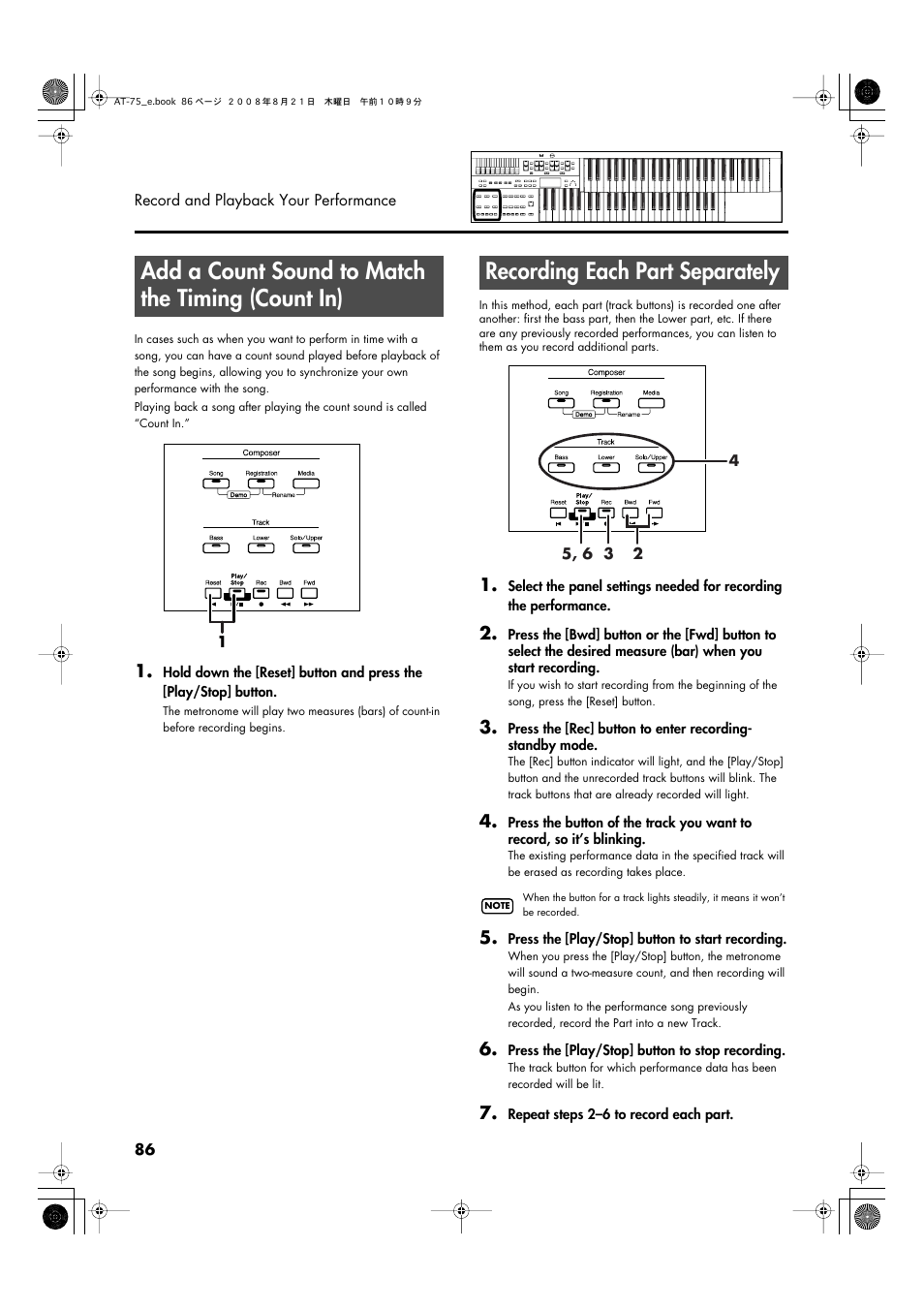 Add a count sound to match the timing (count in), Recording each part separately | Roland ATELIER 5100001499 User Manual | Page 88 / 144