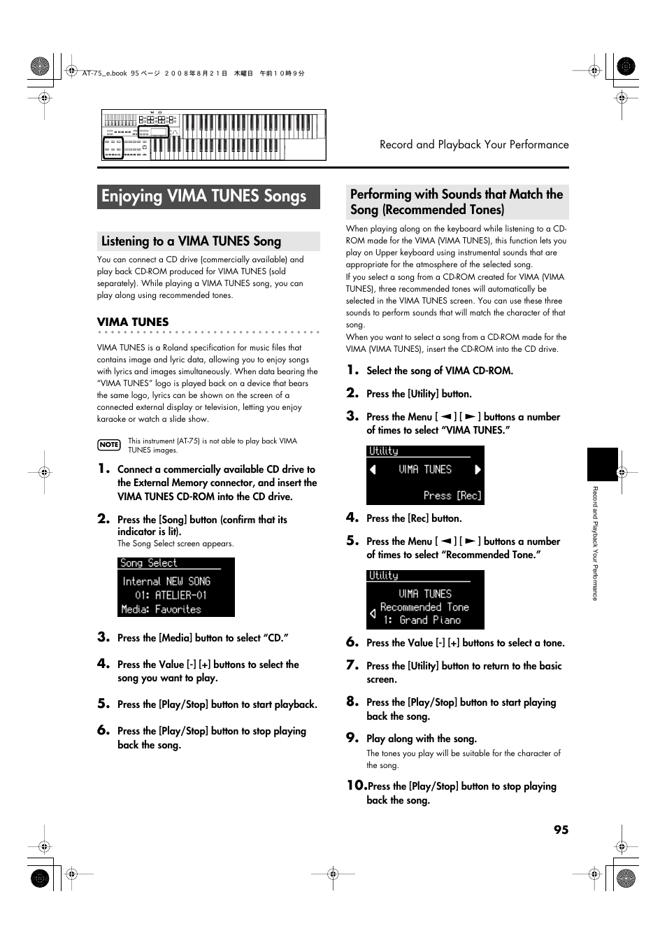 Enjoying vima tunes songs, Listening to a vima tunes song | Roland ATELIER 5100001499 User Manual | Page 97 / 144