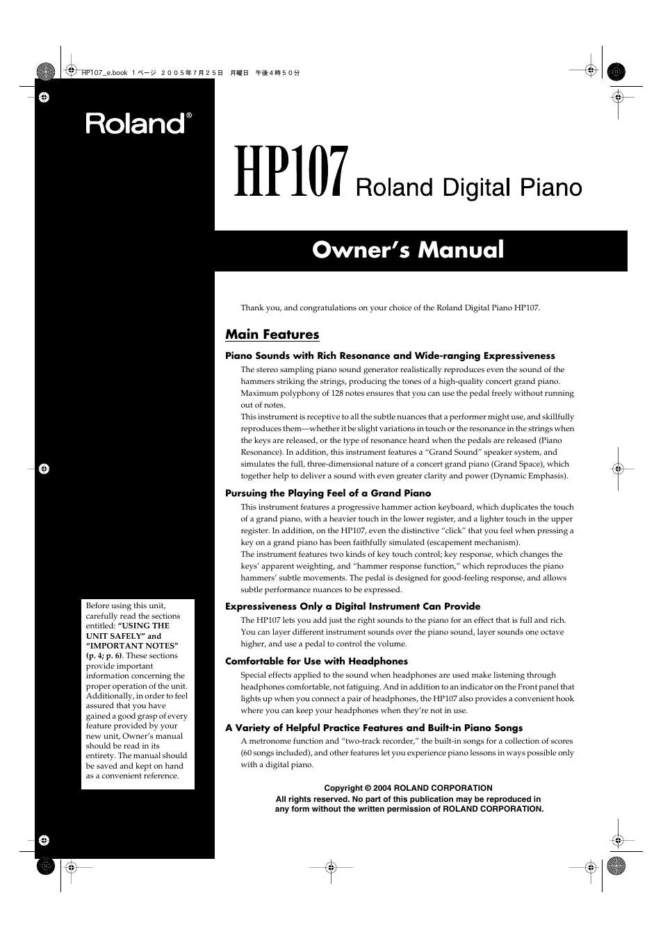 Roland HP107 User Manual | 64 pages