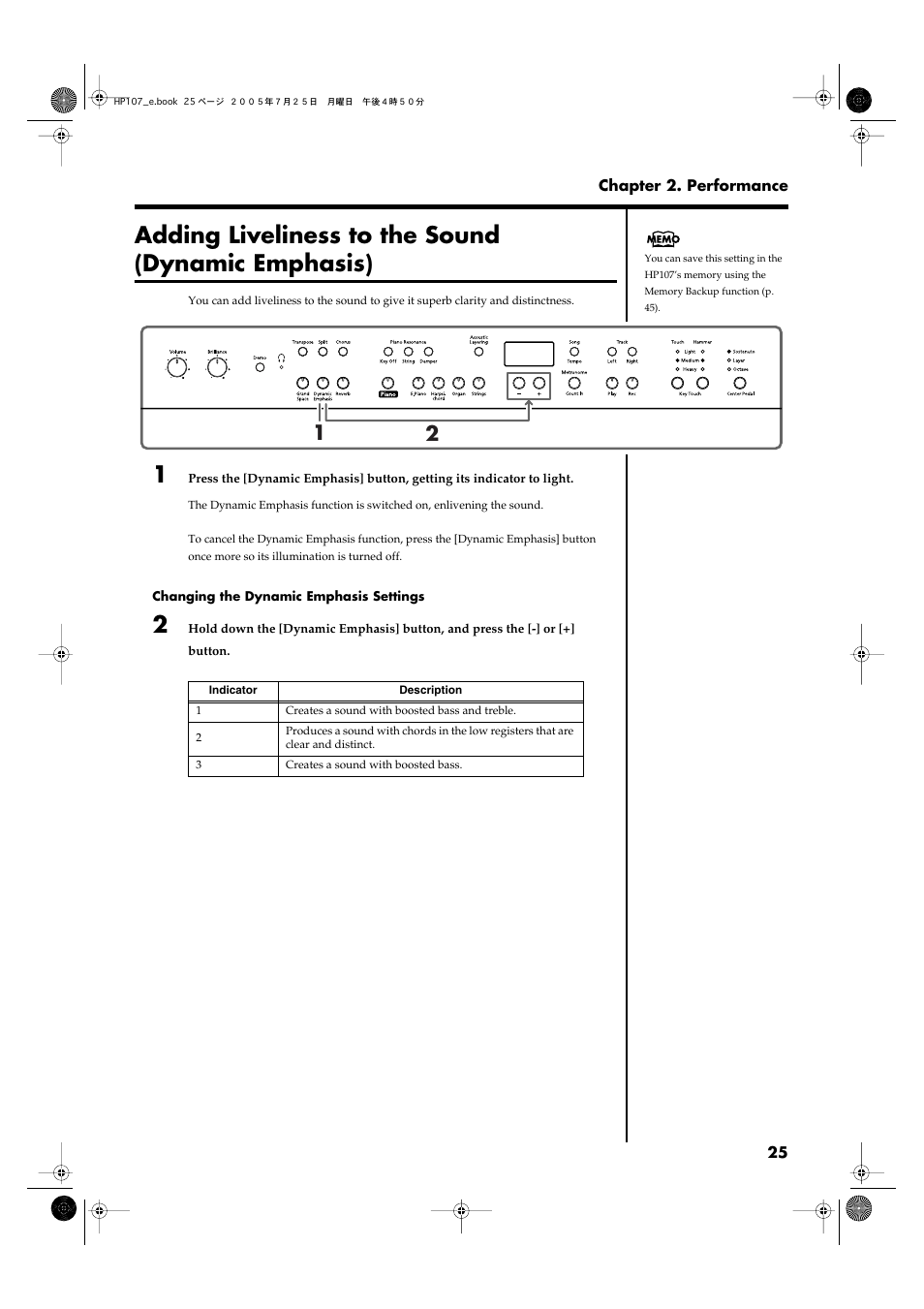 Adding liveliness to the sound (dynamic emphasis), P. 25 | Roland HP107 User Manual | Page 25 / 64