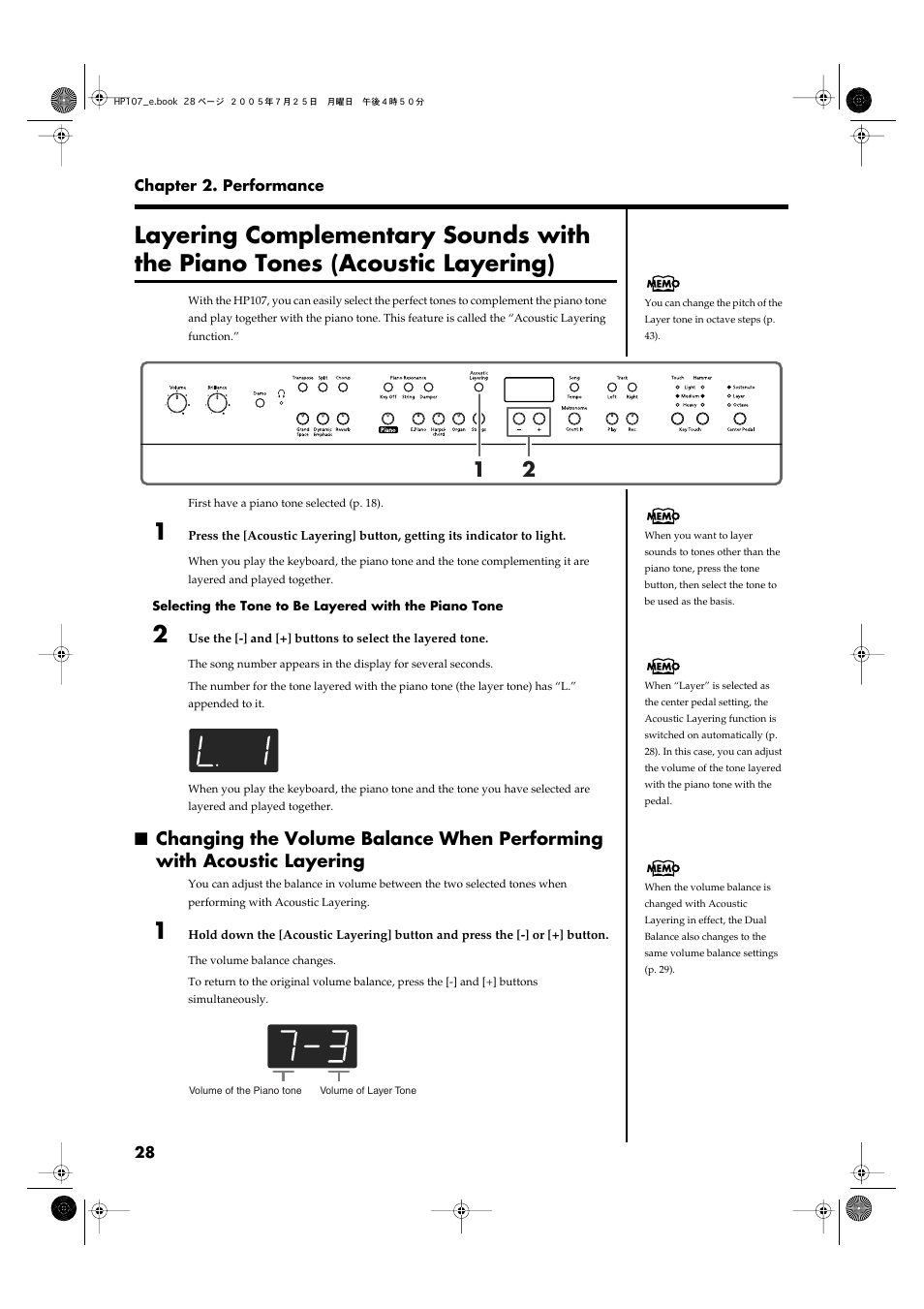 The piano’s own sound (p. 28) | Roland HP107 User Manual | Page 28 / 64